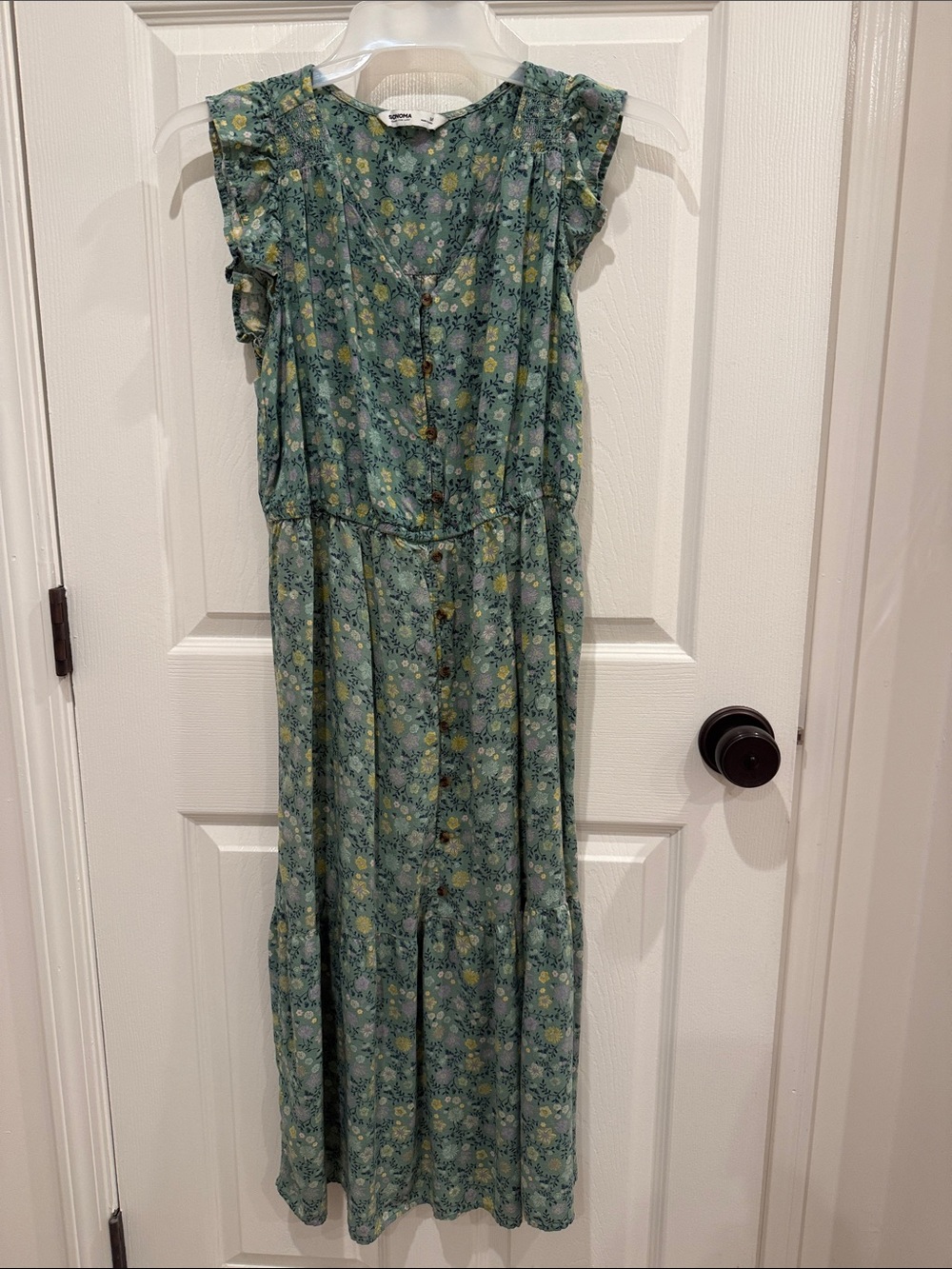 Sonoma Green Floral Maxi Dress with Button Front